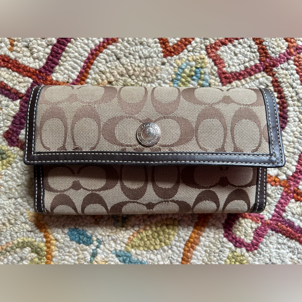 Coach Signature Canvas Wallet in Brown and Tan